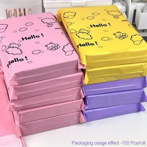 100pcs Cartoon Bear Mail Bags, Thick Waterproof Sealed Packaging, Creative Business Shipping Bags, Bubble Wrap Envelopes, Gift Candy Snack Storage Bag