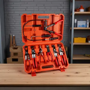 9pcs Hose Clamp Pliers Auto Tools, Long Reach Wire Spring Hose Clamp Pliers Remover for Automotive Coolant Radiator Heater and Water Hose with Band Flat or Large Clamps