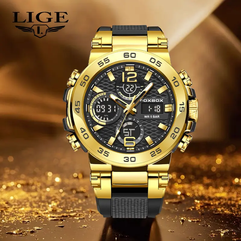 FoxBox Men's 46mm Round Face Analog-Digital Quartz Watch - Large Disc, 100g Lightweight Plastic Band, Luminous Pointer, Fashionable Waterproof Wristwatch, Casual Sporty Design, Gift Option