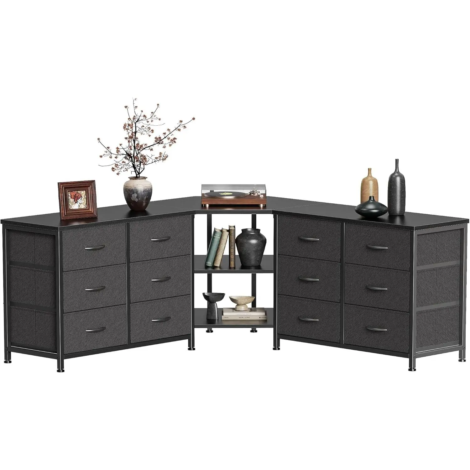 Huuger 48 Inch Black Dresser for Bedroom, Corner TV Stand for 43, 55 inch  TV, L