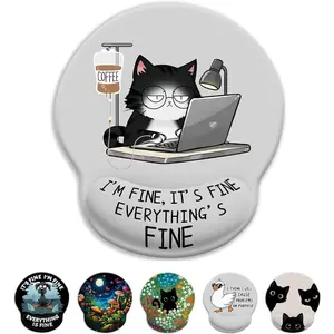 Ergonomic Cat Mouse Pad with Wrist Rest, Gaming Mouse Pad with Wrist Support, Funny Mouse Pad for Desk, Computer Mousepad with Non-Slip Pain Relief PU Base, Cute Office Desk Accessory