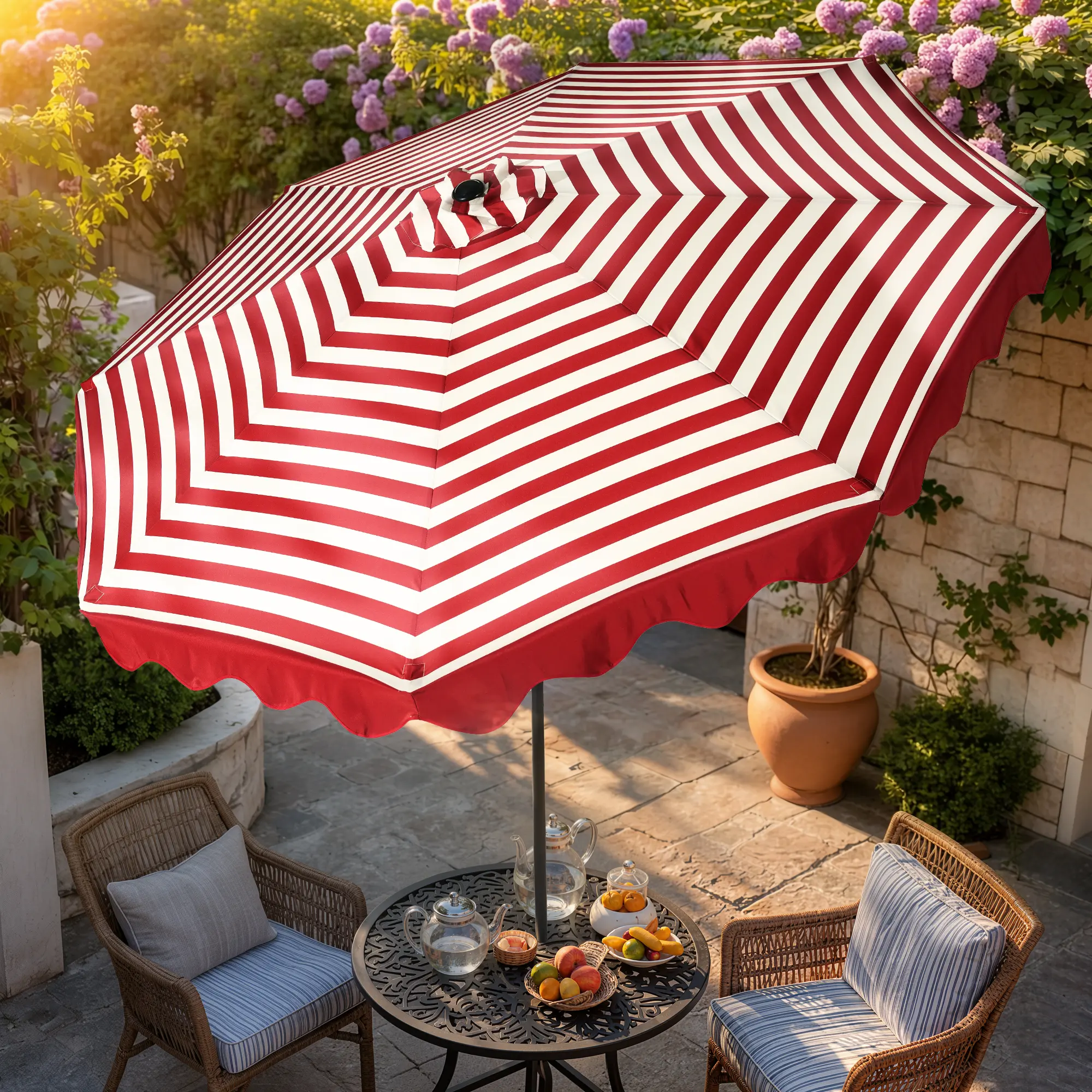 【Summerfinds】Ovios 10Ft Outdoor Patio Umbrella with 32 LED Lighted, Outdoor Table Umbrella with 8 Sturdy Ribs, Push Button Tilt and Crank, Backyard Umbrella, Market Umbrella for Garden, Deck, Pool and Beach