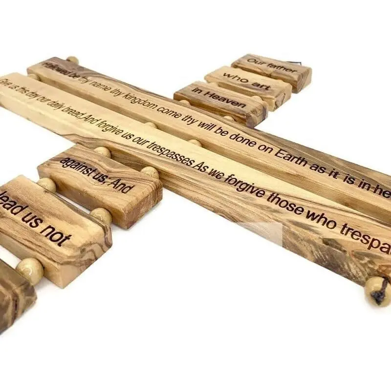 Lords Prayer Wall Cross,Olive Wood Cross from Bethlehem the Holy Land, Our Father Prayer Wall Decor, Confirmation Cross Gift, Baptism Gifts, Holy Wall Cross Religious Gifts 9 in x 5.5in)