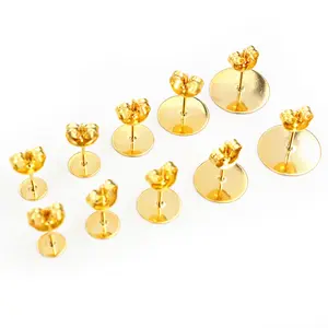 50pcs/lot Gold Color Stainless Steel Earring Studs Blank Post Base Tray Pins With Earring Stoppers Back DIY Earrings Supplies