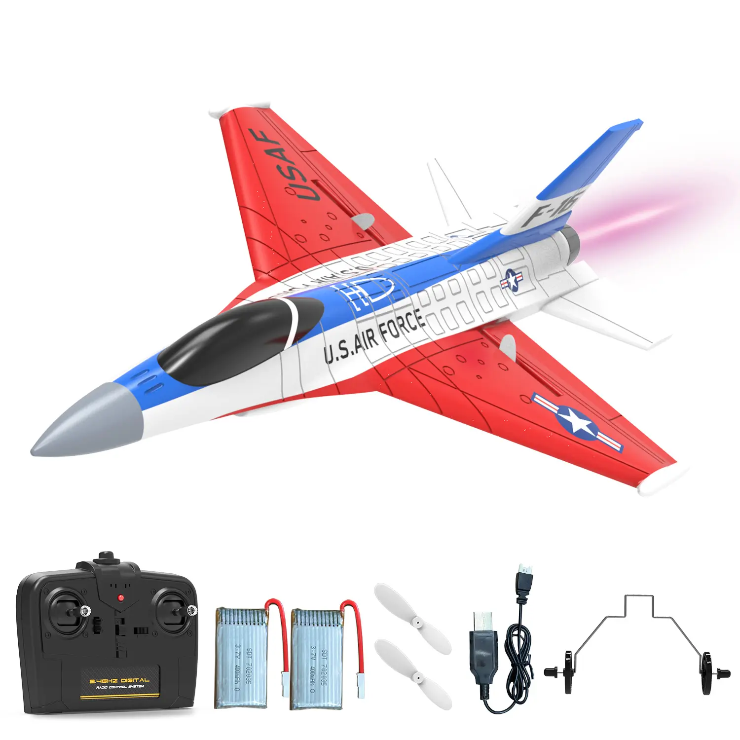 Volantexrc F-16 Fighting Falcon Hobby RC Plane - 2.4Ghz 2CH Remote Control Jet Fighter, Ready-to-Fly with Cool LED Lights, Batteries, Rubber Bumper Safe for Outdoor Unisex Beginner Adults (762-4)