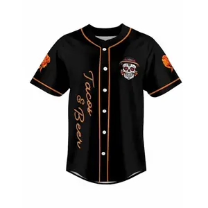 Men's Skull Pattern Baseball Jersey, Mexican Beer Celebration Shirt, Unisex Drinking Tequila Ball Tee, Perfect for Dia De Los Mue, Classic Fitted Design, Ideal for Mexican Beer Celebrations & Dia De Los Muertos Events, Jersey Shirts