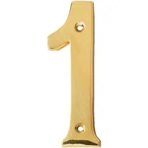 4" Brass Hou Hotel Door Number Plaque Numeric Numerical Digit 0-9 (1 (One))