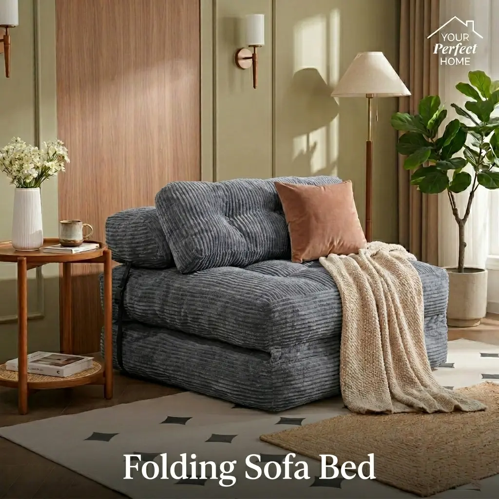 Single Gray Cushion Sofa Bed - Foldable Floor Couch, Lazy Floor Sofa, Convertible Sleeper Chair with Pillow, Mattress & Back Support, Portable Fold-Out Couch Chair for Living Room Bedroom