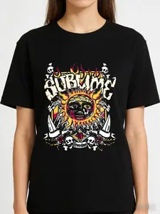 Women's Vintage Sublime Sun Skull Graphic T-Shirt - Black & White Streetwear Crew Neck Short Sleeve, 90s Alternative Aesthetic Edgy Oversized Cotton Clothes, Festival Outfit, USA Seller