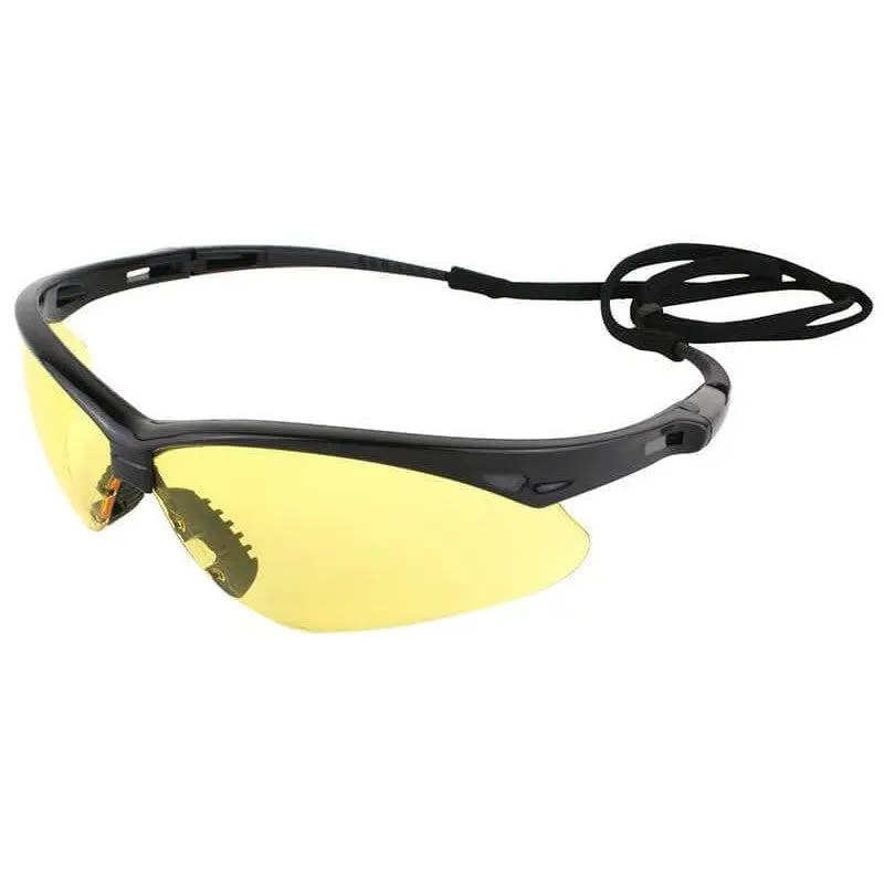 KleenGuard Nemesis Safety Goggles - Black Flexible Frame, Amber Lens, Sun Protection, UVA/B Shield, BPA-Free, Bayonet Temples, Neck Cord, Eye Strain Guard, Base Curve 8.25 - Home Improvement Work Safety Equipment