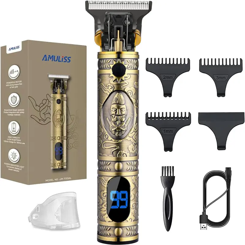 AMULISS Professional Hair Trimmer,Vintage Beard Trimmer for Men , Zero Gapped T-Blade Trimmer,Cordless Edgers Clippers for Haircuts, Outline Trimming Hair Carving, Beard Trimming, and Body Hair Trimming,Gift for men ,LCD Display Rechargeable