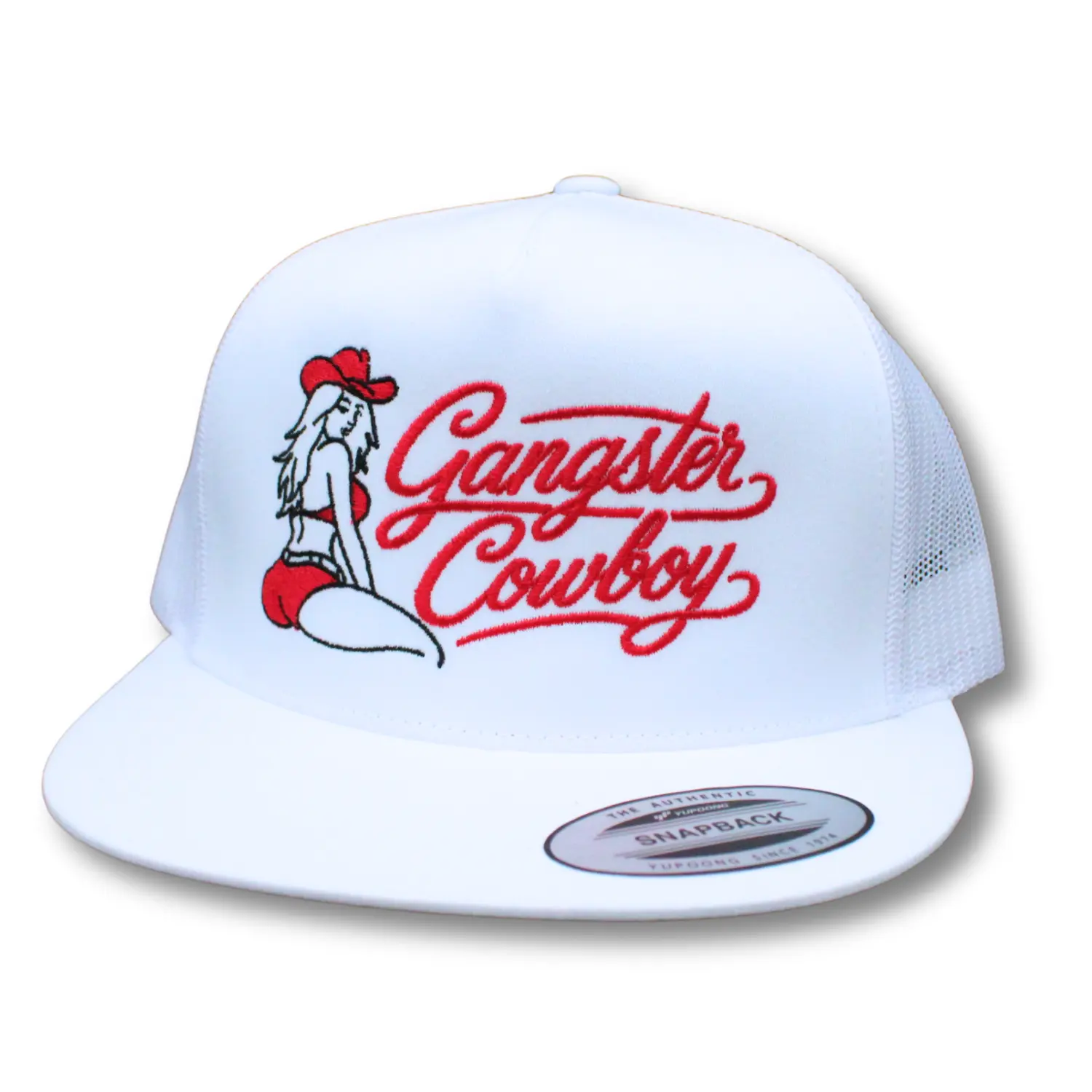 Double Take- White, Red, and Black. Yupoong Classic Snapback. Gangster Cowboy Official Product
