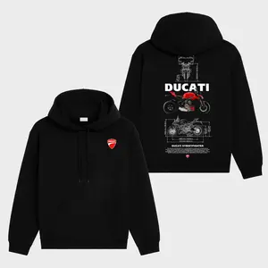 Retro Ducati Racing Premium Cotton Unisex Hoodie T-Shirt, The Motorsports Graphic Hoodie T-Shirt, Sunday Racing Hoodie T-Shirt, Biker Outfit, Gift For Men, Fan Gear Cotton For Moto Fan, Motorsports Clothing Riders Motocross