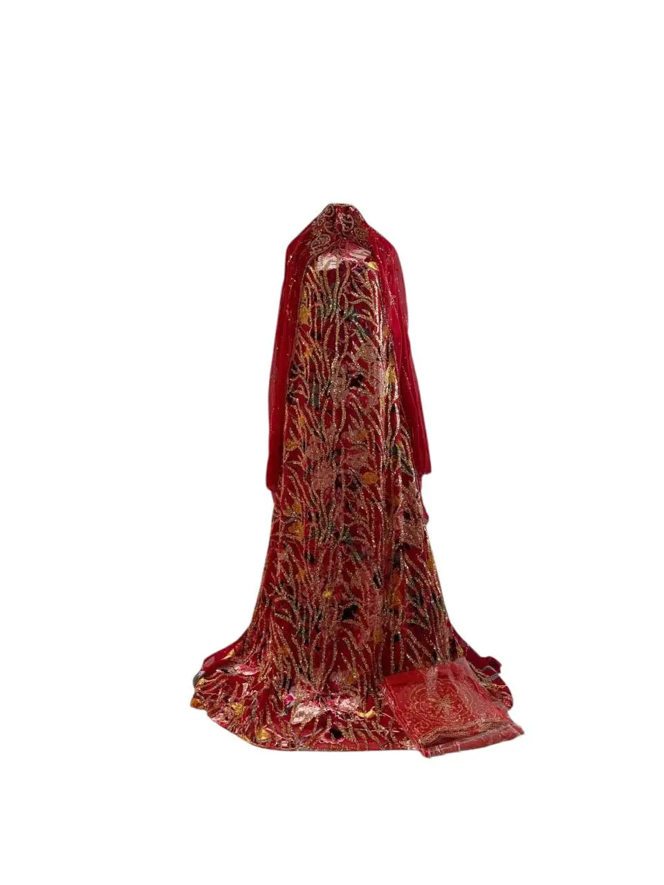 Luxury Ruby Red & Gold Floral 3-Piece Unstitched Dirac Suit with Embroidered Chiffon Dupatta