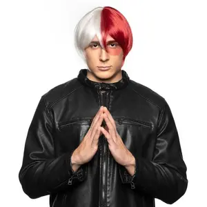 212 MAIN Synthetic Costume Wig - Anime-Inspired My Hero Academia Shoto Todoroki Red & White Stylish Men's Accessory for Costumes (00443 RD-WH), Fashion Accessories, Men's Accessories