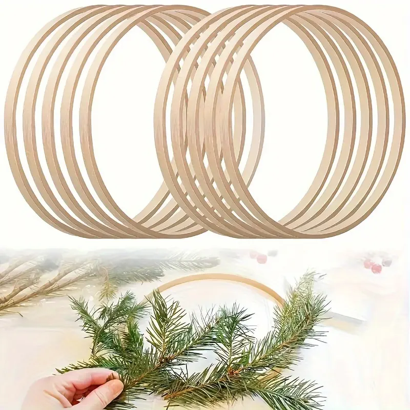 10pcs Bamboo Floral Hoop Wreath for DIY Crafts, Handmade Crafts, Handicraft, Dream Catchers & Wedding Decor - Round Wooden Rings, Wood Rounds for Macrame, Wall Hangings & Light Ribbon Craft Projects