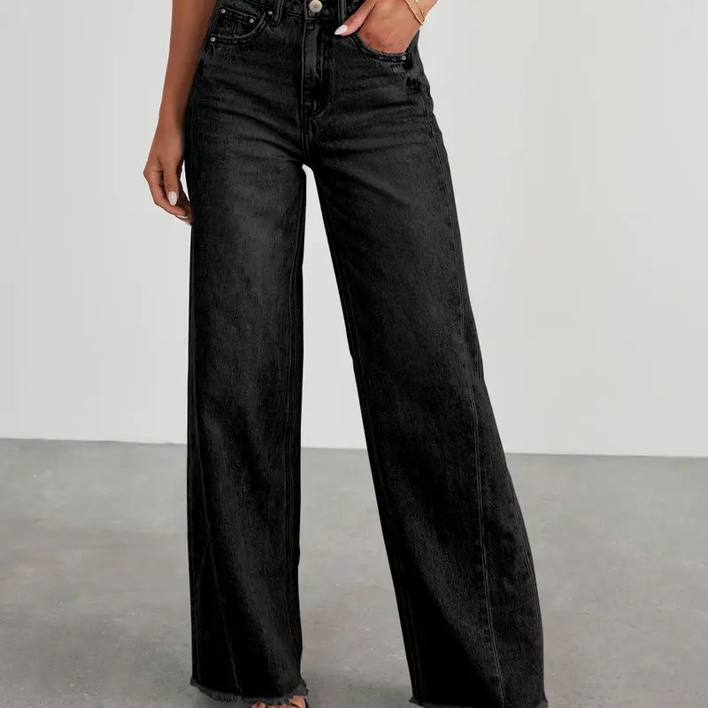 Women's Soft High-Waisted Stretch Denim Jeans - Button Closure, 90s Fashion Jeans, Baggy Wide-Leg, Preppy Fit, for Everyday Wear & Party, XL Size, Retro Basic
