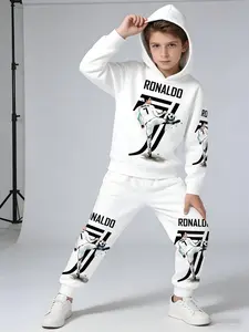 C Ronaldo Kids' 7-Number Hoodie Set, 3D Print Long Sleeve Sweatshirt & Pants, Casual Sportswear for All Seasons, Sports Clothing Set, Comfortable Fit, Hoodies