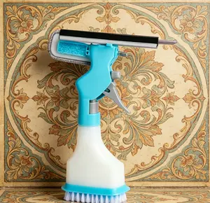 Multi-Purpose 4-in-1 All-in-One Window Cleaning Tool with Spray, Squeegee & Scrub - Streak-Free Cleaner for Home, Bathroom & Kitchen Glass