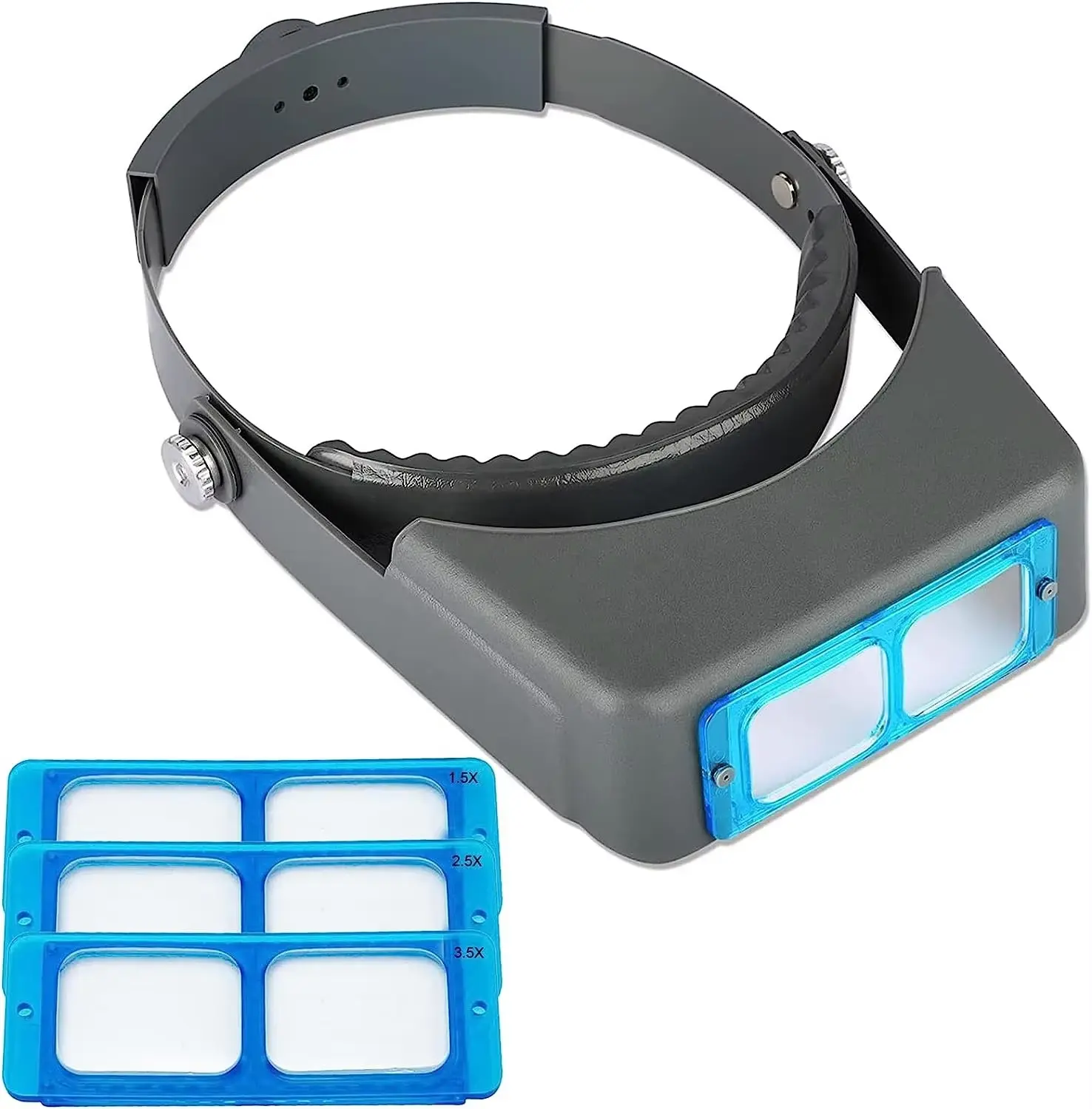 TOOLTOS Double Lens Adjustable Headband Magnifier Set - Interchangeable Multiple Lenses, Head-Mounted Tool for Inspection, DIY Projects, Crafting & Jewelry Makers with Magnified View