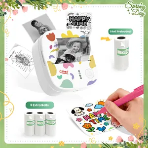 XenGro Mini Printer Bluetooth included 3 Roll label Thermal Pocket Printer,Inkless Small printer B&W Printing Only for Photos, Study Notes, Lists,Memos, Journals Printing Machine Sticky Label, Birthday Gifts for Kids White