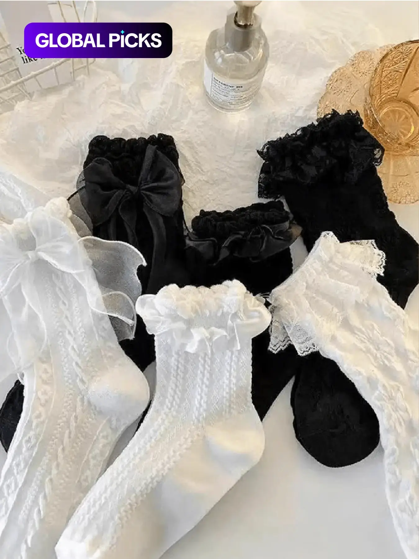 6 Pairs of Cute and Simple Women's Lolita Floral Lace Bow Socks, Comfortable Breathable Design for Everyday Wear, Lace Crew Socks, Sock Set