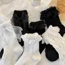 6 Pairs of Cute and Simple Women's Lolita Floral Lace Bow Socks, Comfortable Breathable Design for Everyday Wear, Floral Pattern Socks, Lace Crew Socks, Breathable Comfy Socks