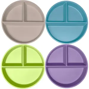 WeeSprout Divided Bamboo Plates for Kids, Made with Food Grade Natural Bamboo, Set of 4