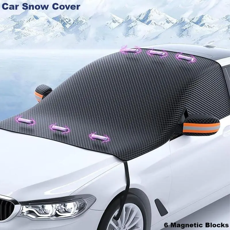 Car Windshield Cover Against Frost Ice and Snow, Magnetic Windscreen Protector with Side Mirror Covers, All Season Front Window Guard, Easy Install Storage