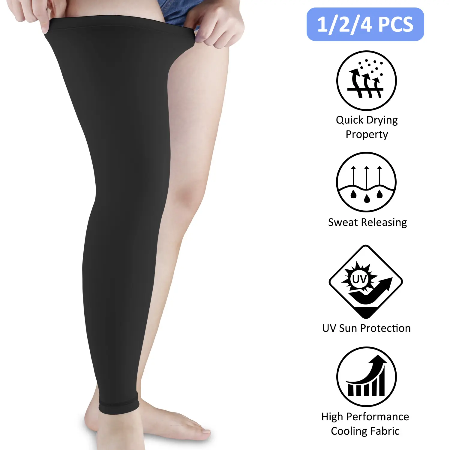 Compression Sports Sleeves, Full Length Protective Leg Gear in Breathable Nylon with an Anti-Slip Band for Football, Running & Fitness, Protect Leg, Sports Protective Gear, Sun Protection, High Impact
