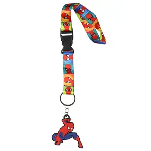 Marvel Spider-Man Many Faces Wrist Strap Lanyard for Keys with 2" Rubber Keychain Hand and Wrist Lanyard Strap ID Badge Holder