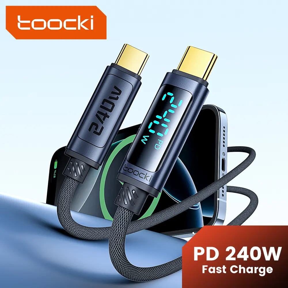 Toocki 240W USB C to USB C Cable,Fast Charging USB C Cable with LED Display for Galaxy S23+/S23Ultra/S22Ultra,MacBook Pro,lPhone16/15/15Pro/15ProMax,etc,Transparent Shell,(Black)