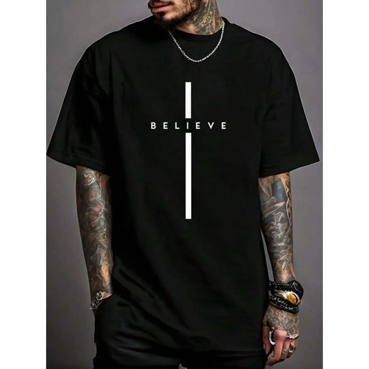 Men's Vintage Style Short-Sleeve Crew Neck T-Shirt, Christian Cross God Jesus Easter Graphic Print, Soft Stretch Cotton Fabric, Casual Menswear with Hem, Summer Top, Black, Printed & Shipped in USA