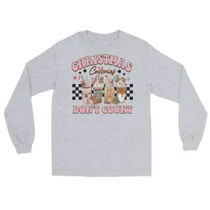 Christmas Calories Gildan Long Sleeve Shirt Black Check