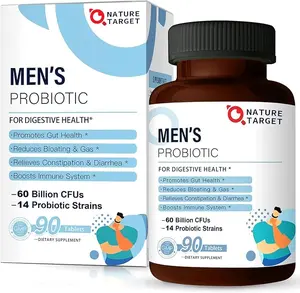 NATURE TARGET Probiotics for Men with Men Care Supplement, Prebiotics & Probiotic for Men's Digestive and Immune Health,60 Billion CFUs & 14 Strains Shelf Stable, Gluten & Soy Free - 90 Tab
