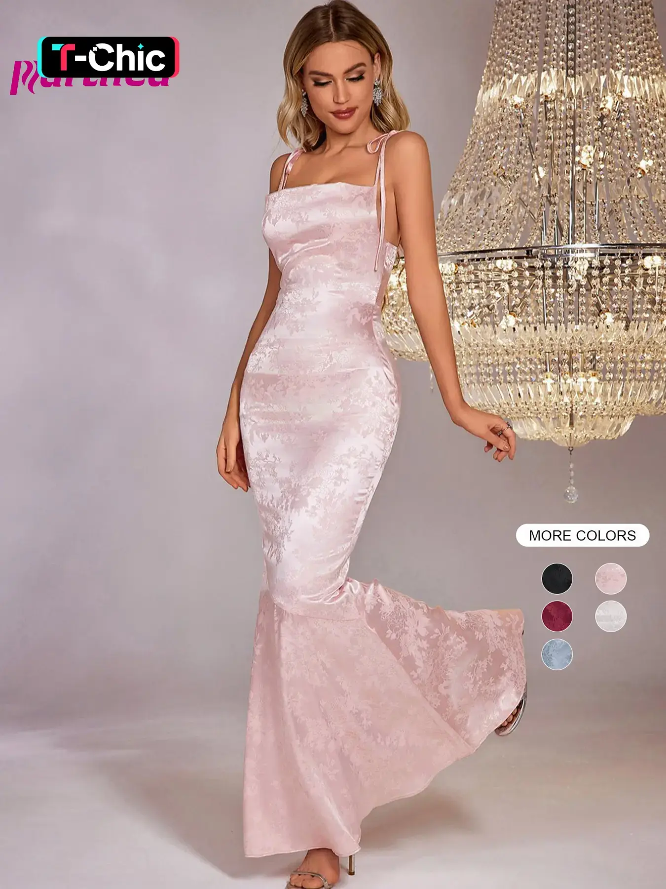 Parthea Women's Lace Up Satin Cami Body Con Mermaid Dress, Summer Clothes Women, Elegant Chic Tie Shoulder Sleeveless Spaghetti Strap Maxi Formal Party Evening Gown, Summer Womenswear, Bodycon Fit Dress, Dresses For Party
