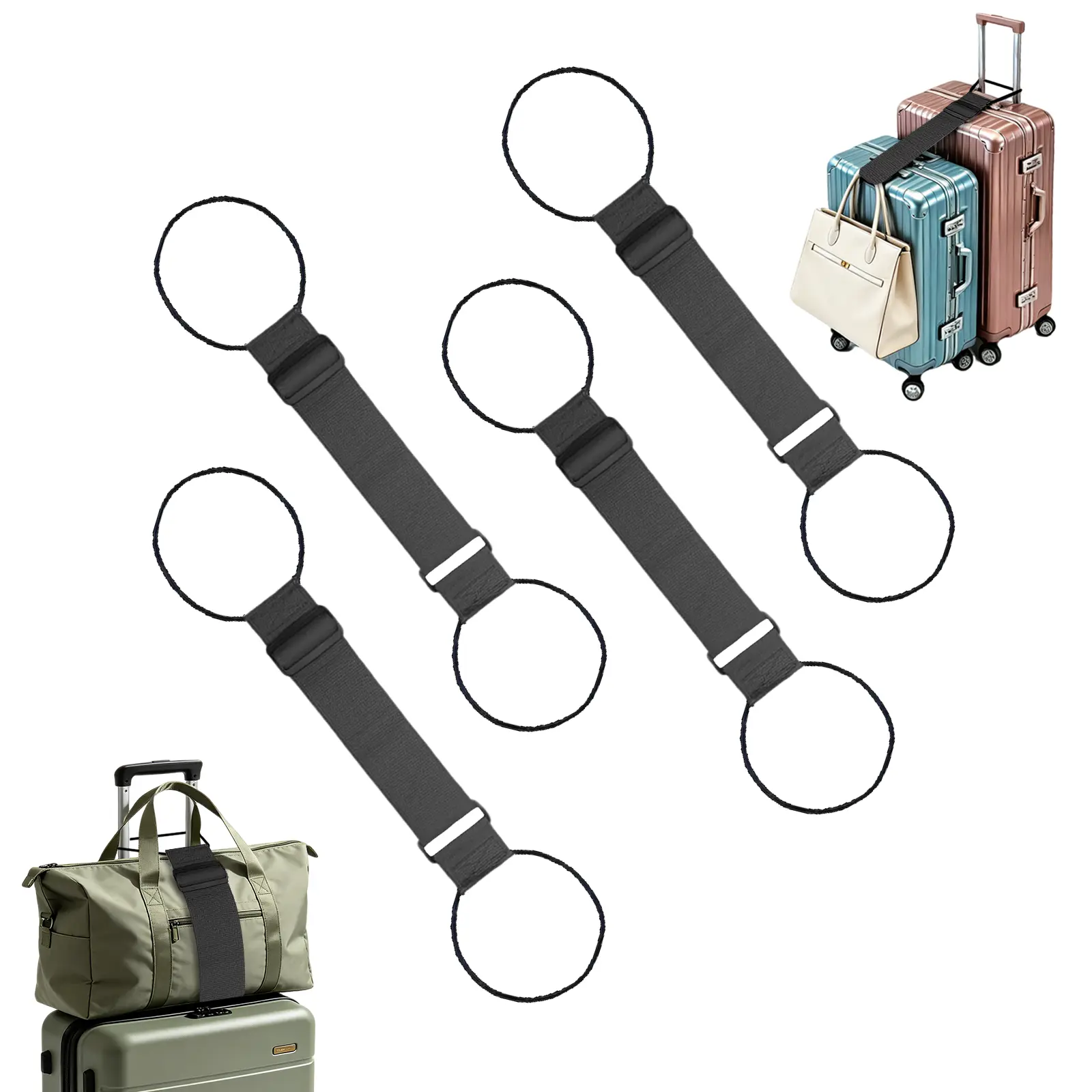 Luggage Straps for Suitcases，Multi-Use Strong Adjustable Luggage Connector Straps, Durable, Waterproof, Bungee Straps，Travel Suitcase Essential Travel Essentials