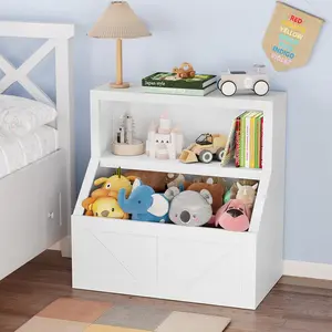 Kids Bookshelf & Toy Storage Organizer, 2-Tier Toddler Bookcase with Cabinet for Playroom, Bedroom, Living Room & Classroom