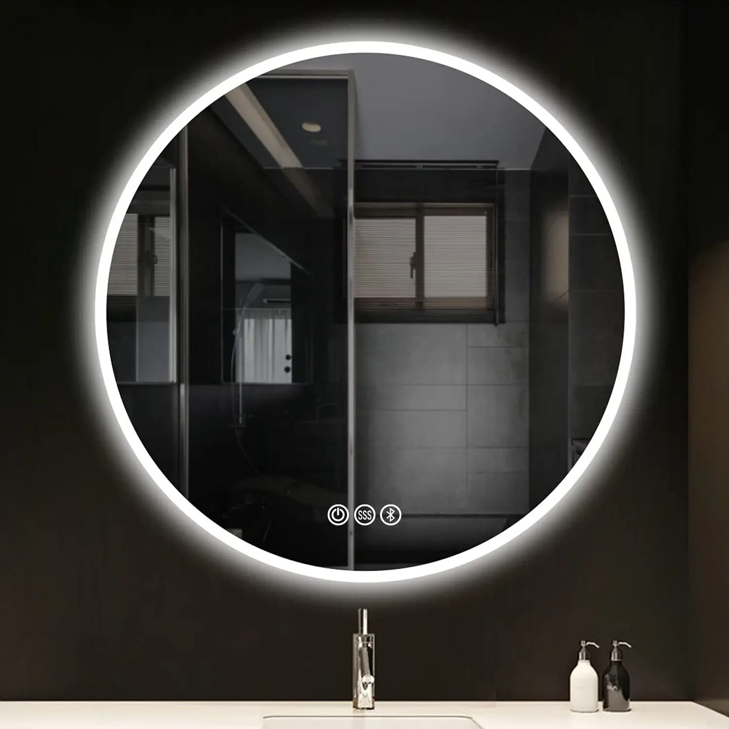 24'' LED Bathroom Vanity Mirror Dimming Bluetooth For Making up/ Shaving, Round LED Illuminated Bathroom Mirror