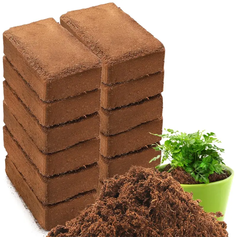 2pcs Organic Coconut Shell Bricks (7.8x10.5in, 1.1 lb) - 100% Coconut Fiber Coco Grow Medium, Planting Soil with Organic Nutrients, Potting Soil Substrate for Seedling & Outdoor Plants, Eco-Friendly Garden Supplies
