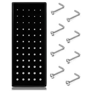 Hypoallergenic Nose Studs Set, 60pcs 316L Stainless Steel & Cz Jewelry, Nose Ring Jewelry, L-Shaped Screw Piercings, Sizes 20g-22g, Multiple Gauges Available, Body Jewelry # stylish pendant