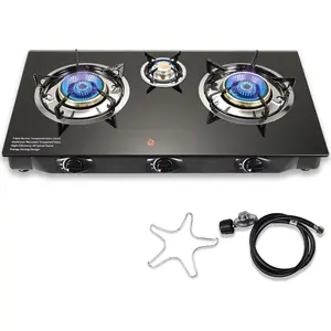 Stove 3 Burner Gas Stove, 34000 BTU High-Efficiency Auto  Tempered Glass LPG Cooktop with CSA Regulator and Hose  for Outdoor Camping, RV, and  Cooking