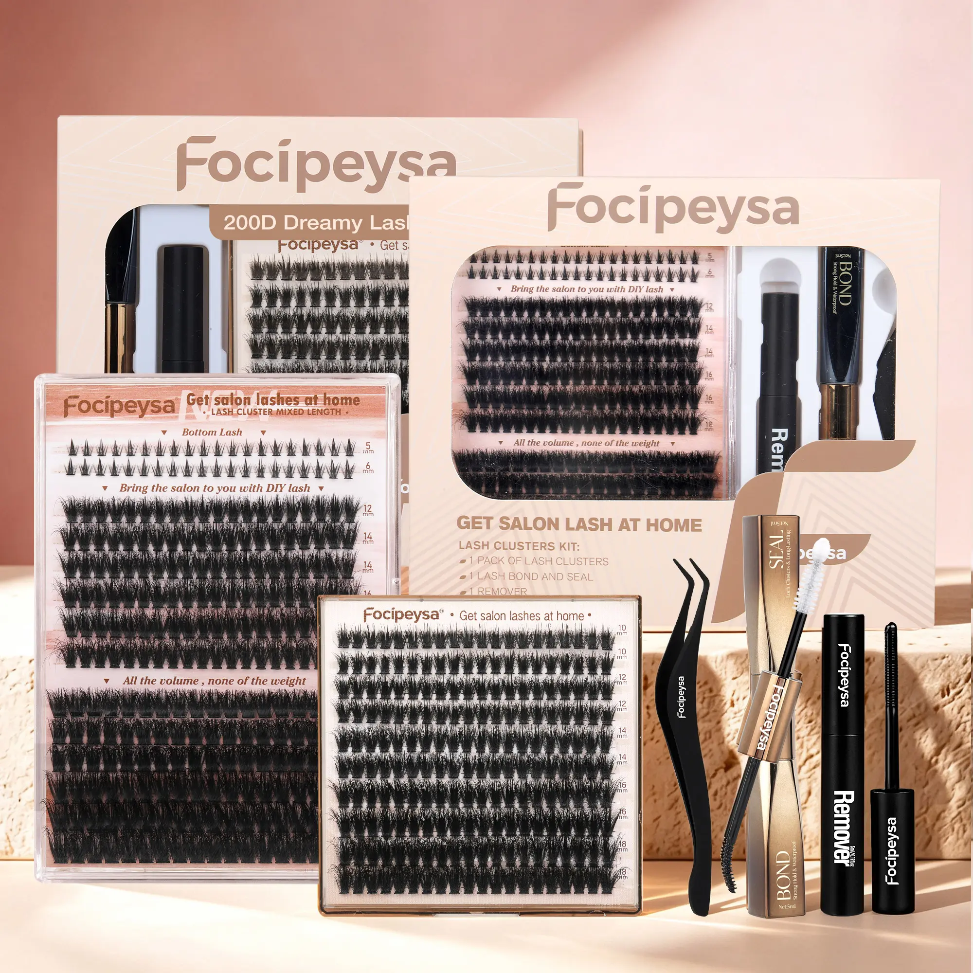 Focipeysa Dreamy Lash Clusters | 200D Volume Lash Clusters | Resuable  Clusters Lashes | Beginner Friendly | D Curl DIY Cluster Lashes for Flawless Makeup | Salon-Level Volume Lash Extensions at Home