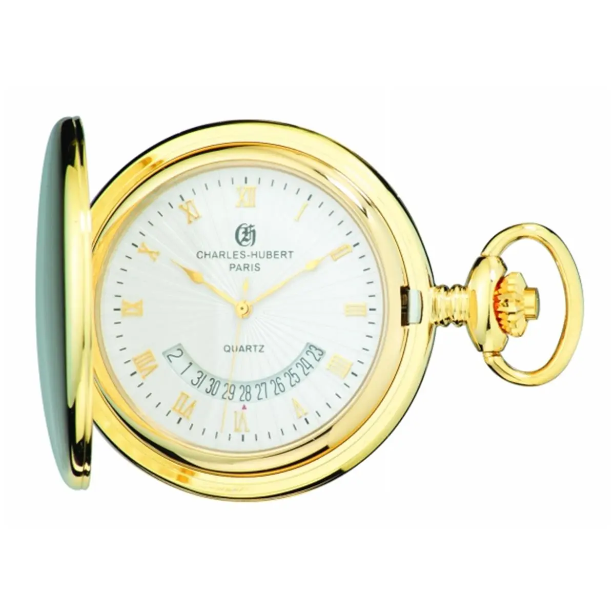 212 MAIN Women's Gold-Plated Brass Hunter Case Quartz Pocket Watch - Gold Watches for Women, with Quartz Movement, Date Display, Roman Numerals, Gold Watches Women