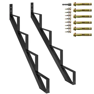 Garvee Heavy Duty Steel Stair Stringer 2 Pack - 4 Step Reinforced Stair Riser with Support Legs - Corrosion-Resistant Indoor/Outdoor Frame, Max 600lb Capacity - Step 4 | With a pair of gloves