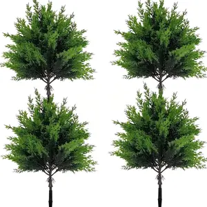 1/2/4-Set Plastic Artificial Cedar Topiary Ball Trees, UV-Resistant Fake Evergreen Shrubbery & Greenery Plants, Decor for Indoor Room Decor, Outdoor Front Porch Garden