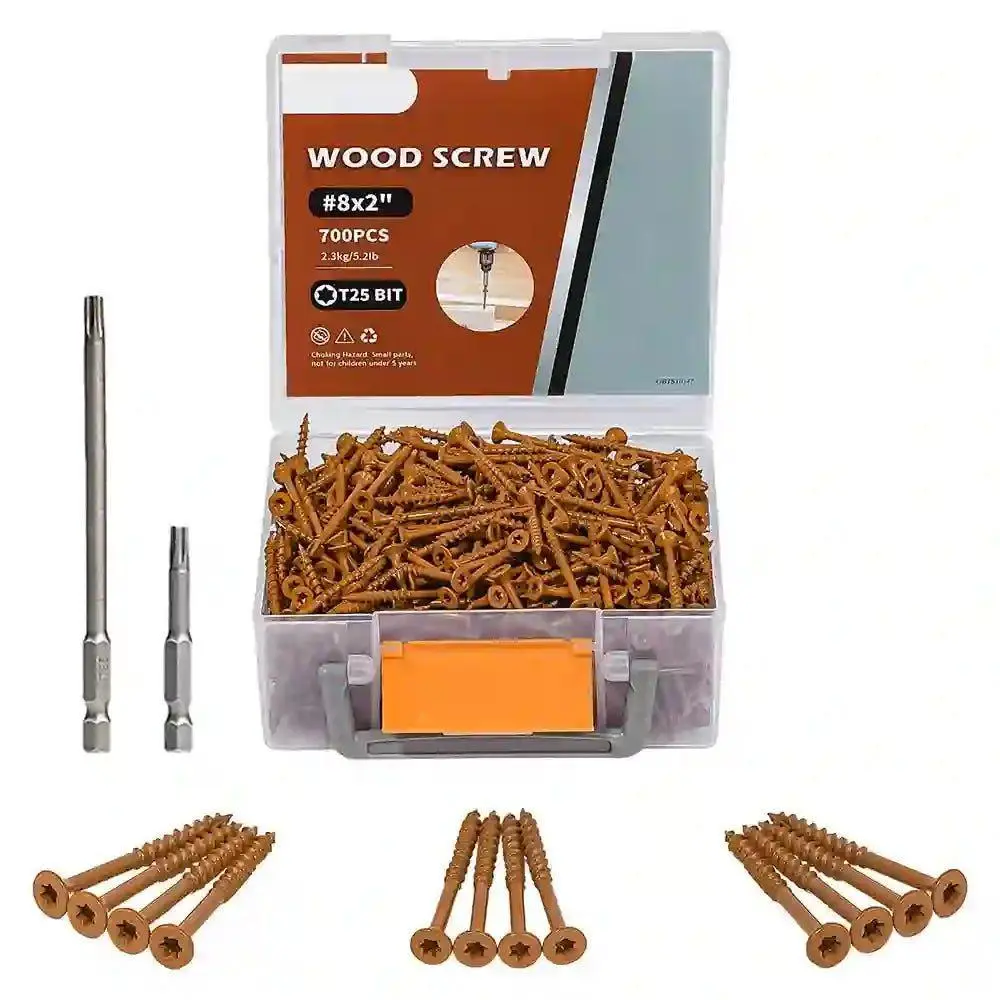 Deckmate 10x3.5-in Rust-Resistant Torx Wood Screw Kit, 250-Pcs with T25 Star Bits, Brown for Construction & Exterior Decks