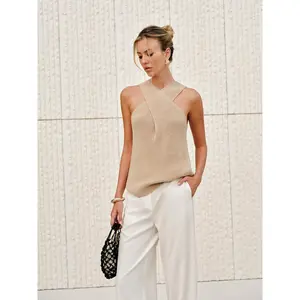 Halter Cross-Over Collar Tank Top