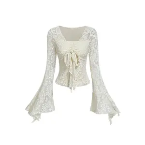 SYHAN 2026 Latest Romantic And Elegant Front-Tie Top Cute Women's T-Shirt Hollow-Out Clothing for Autumn And Winter Pirate-Style Top for Ladies Princess Outdoor Wear XX6095625 - Womenswear, Blouse