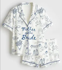 Women’s Mother Of The Bride Going To The Chapel Getting Ready Wedding Party Print Short Sleeve Satin Pajama Set for Adult & Youth, Bachelorette Party Mother Of The Bride Martini Pajama Set, Bridal Party Outfit, Nightwear Set for Her (No pocket)